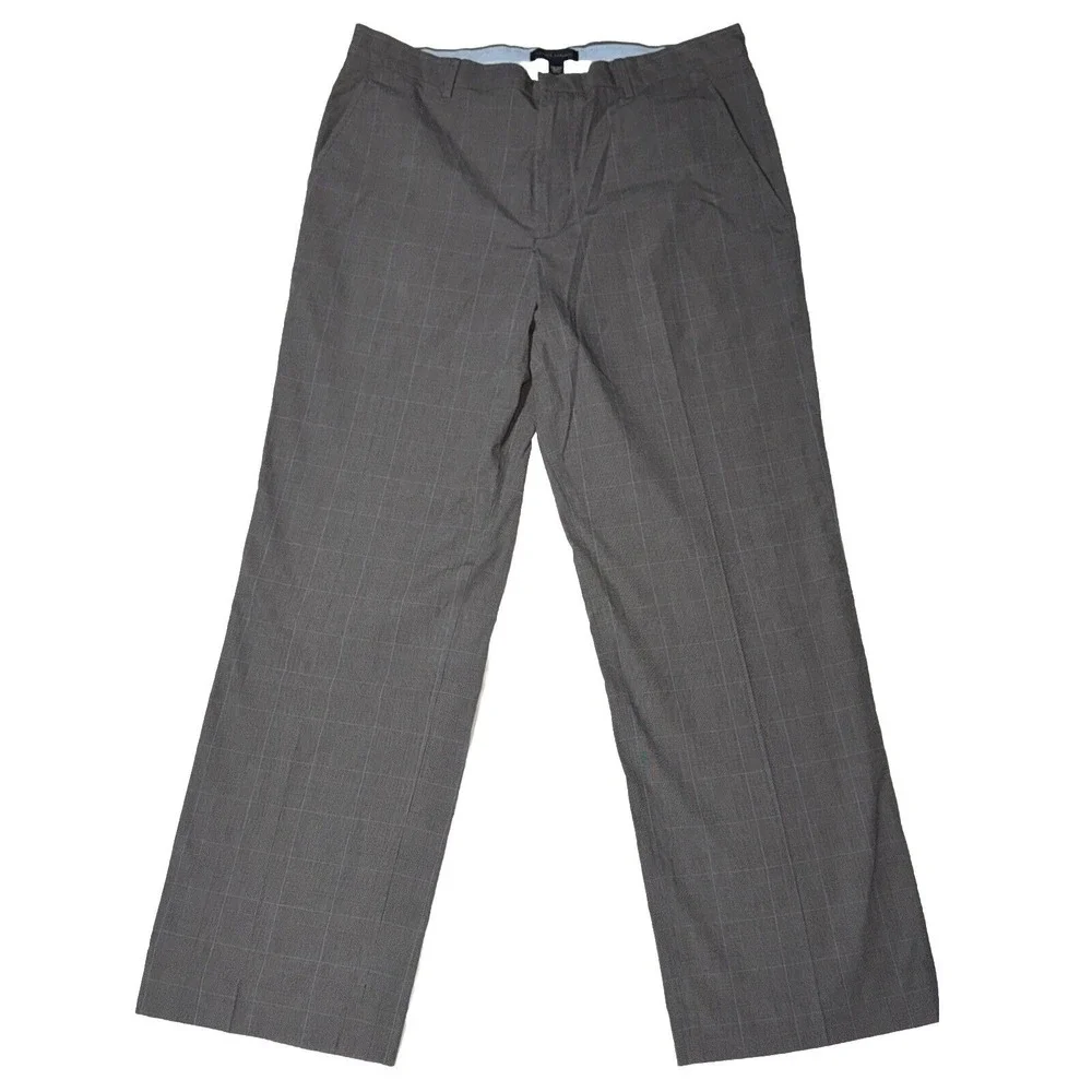 Banana Republic Dress Pants Mens 36x32 Gray Plaid Pinstripe Cotton Office Casual